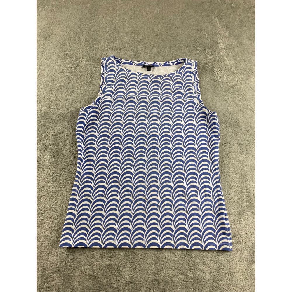 Talbots Women's Blue White Geometric Print Sleeveless Tank Top Size S